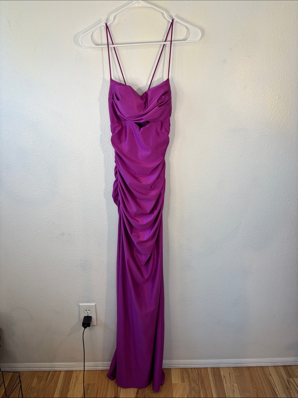 City Studio Magenta Ruched Maxi Dress with Double Spaghetti Straps -678sku
